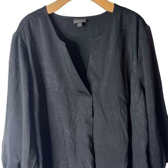 J. Jill Wearever Easy Care Plus 2X Black Sand-washed 3/4 Sleeve V-Neck Blouse - Picture 3 of 8